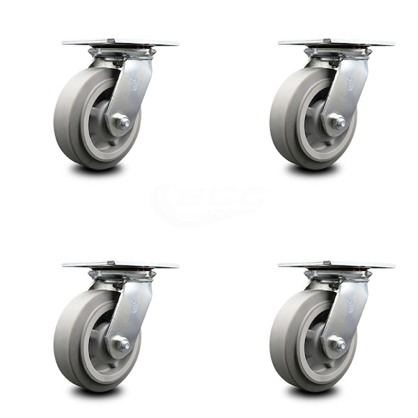 6 Inch Heavy Duty Thermoplastic Rubber Caster Set with Ball Bearings, 4PK